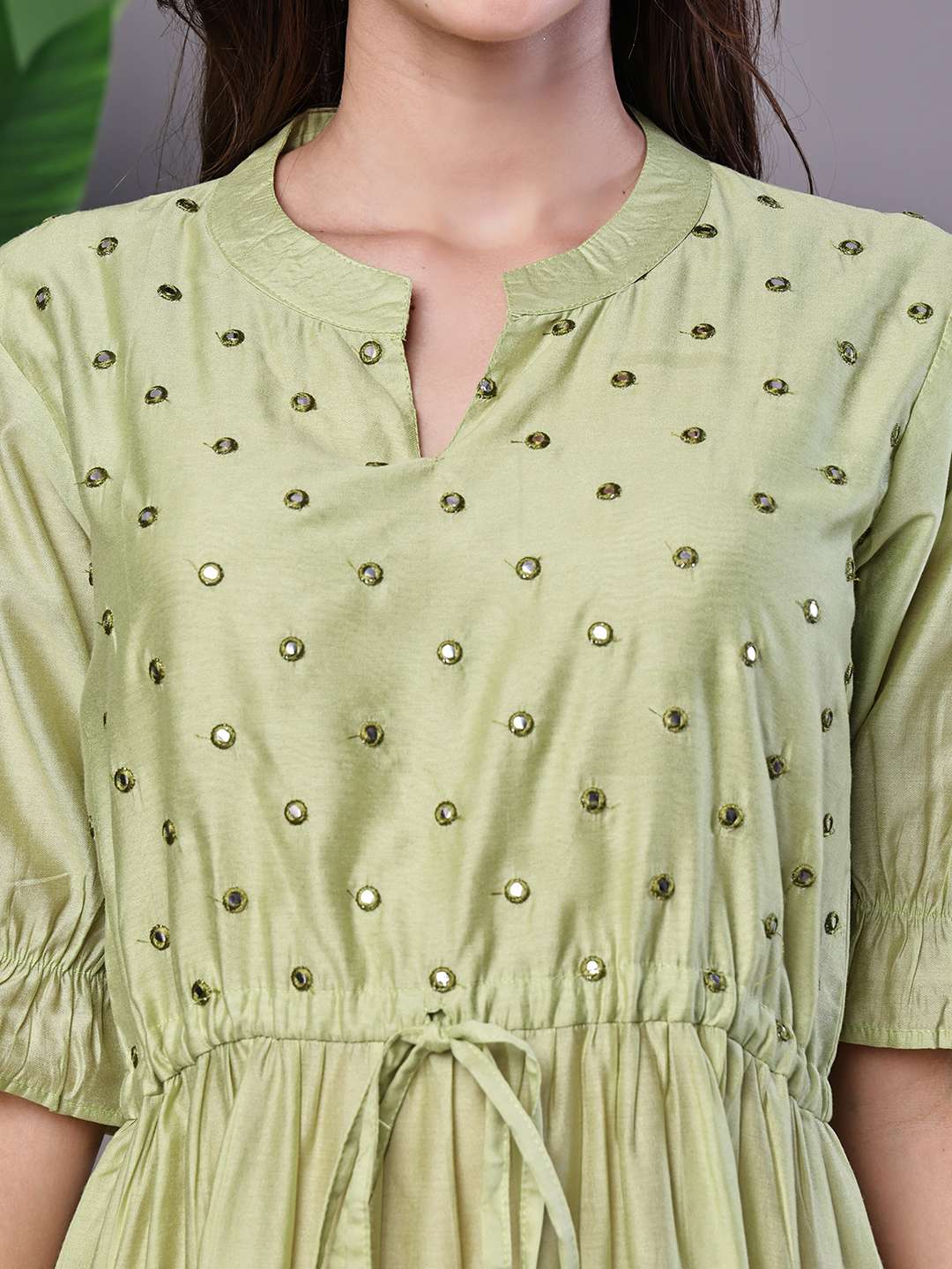 Wome's Boho-Chic Forest Green Tiered Maxi Dress with Puff Sleeves Dresses - Image 5