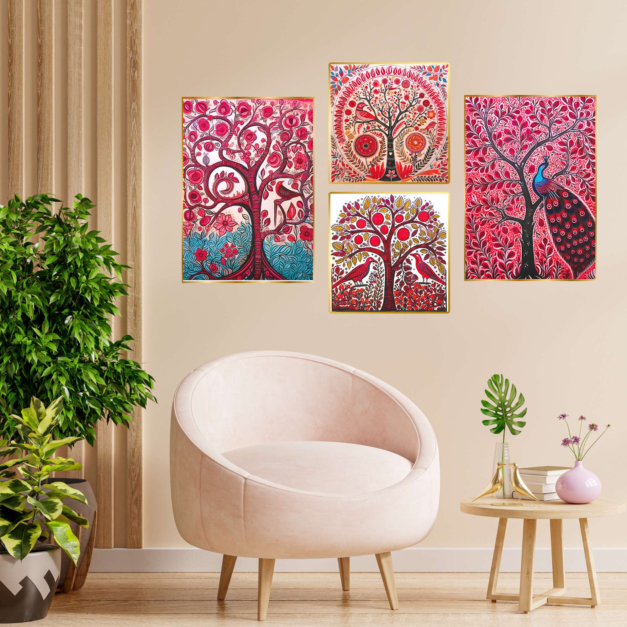 Set of Four Wall Paintings for Wall Dacoration Golden Framed Wall Paintings for Living Room & Bedroom Wall Art for Home Decoration & Office Wall Décor (13x10 inch CH-GD4-4)